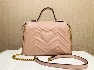 Designertasche Marmont Luxustasche Love Heart V Wave Pattern Satchel Shoulder Pink Bag Gold Chain Handbags Crossbody Purse Lady Leather Tote Bags