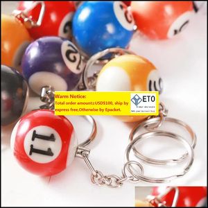 Rings Key Rings 16PcsSetLot Mini Billiards Shaped Keyring Assorted Colorf Pool Small Ball Keychains Creative Hanging Decoratio Dhhaj