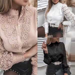 2023 NYA WOMENS DESIGNER BLOUSES SHIRT SPRING Spring and Autumn Fashion Lace Shirts Blus långärmad V-Neck Hollowed Out Tops T-shirt