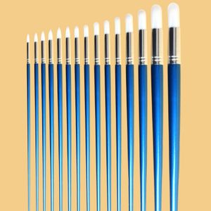 Pens EVAL 15Pcs/lot Round White Nylon Paint Brush Set Art Drawing Brushes Wooden Handle Brushes For Acrylic Painting Canvas Bag