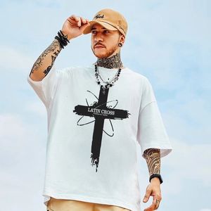 メンズTシャツ面白いデザインラテンクロスプリントTシャツ男性用ヒップホップ半袖トップY2Kストリートウェア特大のTシャツ230627