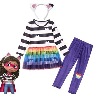 Pijama Gabby'nin Dollhouse Kız Prenses Kediler tastik Elbiseler Pantolon Setleri Giyim Çocuk Gabby Cosplay Kostüm Çocuk Doğum Günü Giyim 230626