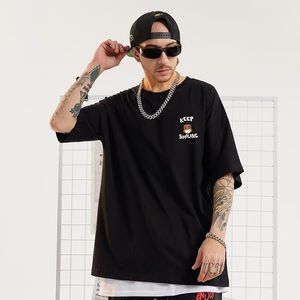 Camiseta masculina 2023 camisetas casuais americanas street paródia de hip hop camisetas masculinas de desenho animado manga curta largas largas camisetas plus fat meia manga camisetas tops