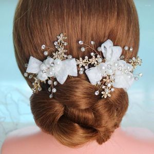 Haarspangen 1 Paar / Los weiße Blume imitieren Perle Kristall Tiara Hochzeit Kamm für Pin Mädchen Frauen Brautjungfer Kopf tragen Charms Zubehör