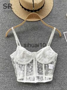 T-shirt da donna SINGREINY Lace Design Crop Top Backless Women Strap Summer Bralette Corsetto Bustier Lady Trasparente Fashion Slim Short Canotta J230627