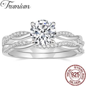 Solitaire Ring Trumium 1CT Original 925 Silver Bridal Set Engagement Ring Infinity Twisted 5A Zircon Rings for Women Wedding Bands 230626