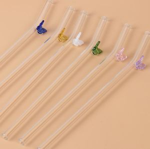 Reusable Borosilicate Butterfly Mushroom Glass Drinking Straws High temperature resistance Clear Colored Bent Straight Milk Cocktail Straw SN4401