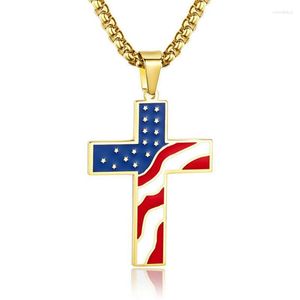 Pendant Necklaces Selling American Flag Cross For Men And Women Dripping Oil USA Hip-hop Style Long Necklace Jewelry Gift Wholesale