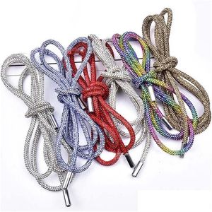 Andra konst och hantverk 2021 FL Rhinestone Diy Dstring Trousers Rope Cap Ropes Rainbow Shoelace Bling Belt Bowknot Lazy Elastic Shoela Dhah6