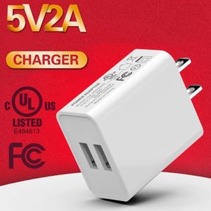 5V 2A Dual USB Fast Wall Chargers UL FCC Certified US EU Plug Charger 10W Fireproof Power Adapter per Samsung IPhone LG Caricatore rapido da parete per telefoni cellulari
