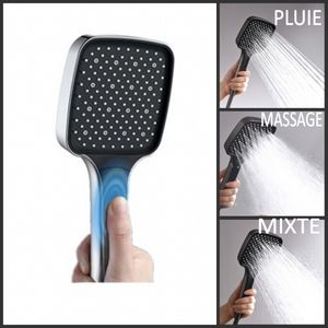 HKNOKE Shower Head Premium ABS 3 Mode Water Saving Shower Head and One-Hand Switch Button, ABS Grey Shower Head and Handheld Showers