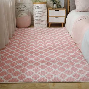 Alfombra gruesa para habitación, dormitorio lleno de ropa de cama para niños, mesa de centro de sala de estar de estilo de niña bonita, rejilla de piña de terciopelo corto