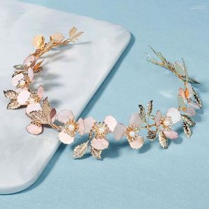 Hair Clips Bridal Jewelry Flower Hairbands Handmade Pearl Wedding Headband Gold Color Women Tiara Accessories ML