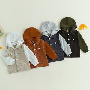 Jackor barn barn pojke höstjacka rockar småbarn baby långärmad knapp ficka huva fast färg corduroy topps outwear 230626