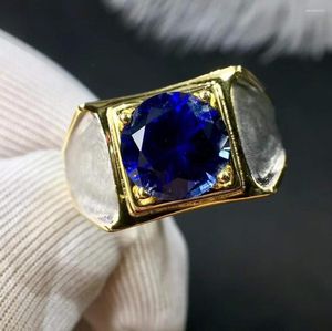 Pierścienie klastrowe Man Pierścień Blue Sapphire 925 Srebrny Srebrny Ręcznie pracujący palec biżuterii