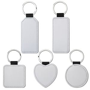 Sublimation Blank PU Leather Keychain Black White Square Heart Heat Transfer DIY Keychain Keyring Key Chains Pendant