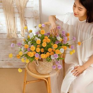 Dried Flowers Heads Silk Dandelion Flower Ball Artificial Branch With Green Leaves For Home Wedding Decorations Fake
