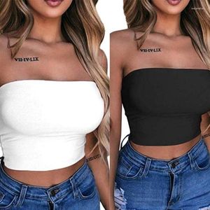 Yoga Outfit Womens Sexy Strapless Off Shoulder Crop Tube Top Solid Color Stretchy Bandeau Seamless Casual Basic Breast Wrap No-Padded Bra