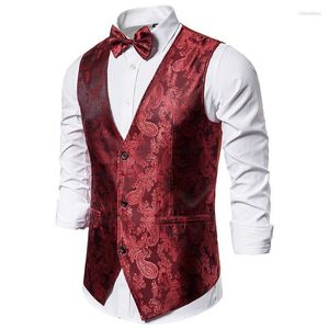 Men's Vests Men's Mens Hipster Steampunk Suit Vest 2023 Fashion Red Paisley Sleeveless Waistcoat Men Prom Party Disco Wedding Tuxedo