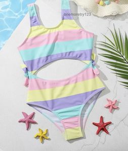 INS Girls One-Pocan Rainbow Striped Swimsuit Tropical liście projektant Suspendend Beachwear 8-14t moda dziewczyna bikini dzieci letnie wygodne stroje kąpielowe 3 styl 3 style