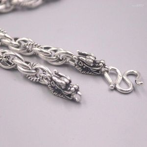 Catene Real 999 Fine Silver 7mm Multi-Oval Link Chain Collana con testa di drago 21,6