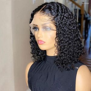 Jerry Curly Short Bob Lace Human Hair Wigs For Women PrePlucked 150 180 250% Transparent Deep Wave Frontal Remy T Part
