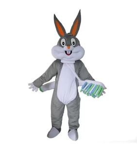 Vuxna grå buggar Bunny Rabbit Mascot Costume Carnival Festival Commercial Advertising Party Dress med en mini -fan inuti huvudet