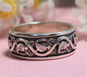 Cluster Rings 8.5G Slavic Scandinavian Bird Wedding Band Art Relief Ring 925 Solid Sterling Silver