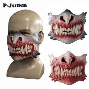 Party Masks P-Jsmen Horror Mask Halloween Decoration Creepy Teeth Half Face Halloween Scary Cosplay Props Zombie Variation Accessories 230626