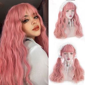 Synthetic Wigs HOUYAN Long curly hair wavy pink wig female high temperature resistant synthetic fiber cosplay Lolita 230627