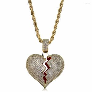 Pendant Necklaces OMYFUN Broken Heart Necklace Hiphop Men Jewelry CZ Iced Bijoux Gold Color Bling Rapper