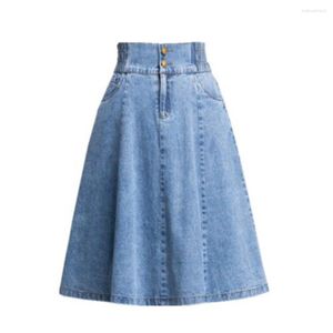 Spódnice Summer MIDI 2023 Kobiety Dżinsowa spódnica z wysokiej talii Slim Blue Casual Dżinsy Pleted-Długość