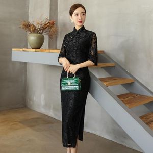 Этническая одежда, черное платье Qipao Cheongsam, женское современное китайское платье для взрослых, традиционная женская восточная свадебная одежда