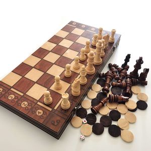 チェスゲーム44cm木製チェスチェッカーバックギャモン3 in 1セット折りたたみ磁気チェスボードエレガントなデザインプロフェッショナルマッチホームファミリー230626