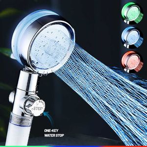 Bathroom Shower Heads Colors LED Temperature Control Water Saving 360 Rotating with Stop Button Cotton Filter Handheld Shower Head R230627