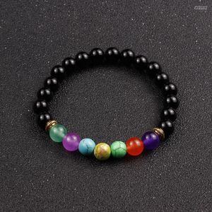 Charm armband 8mm pärlor 7 chakra helande balans armband kvinnor svart lava rock klassiker reiki bön sten yoga