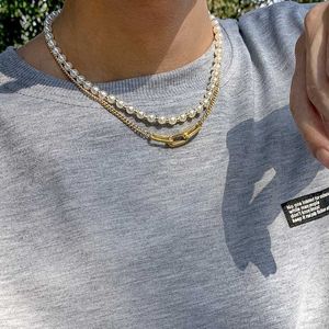 Beaded Necklaces Punk Hip Hop Necklace Retro Creative Geometric Design Pearl Chain for Women Men Personality Choker Jewelry Gifts 230613