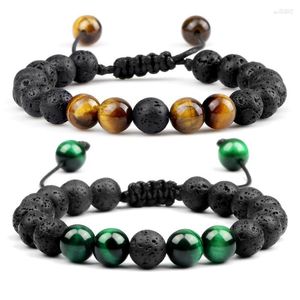 Strand Men Beads Bracelets 8mm Natural Lava Stone Energy Tiger Eye Handmade Bracelet & Bangle Essential Oil Diffuser Women Yoga Jewelry