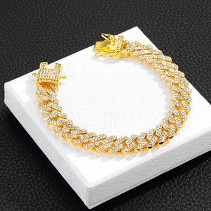 Bangle 12mm Crystal Miami Iced Out Cuban Link Chain Bracelet For Men Women Full Rhinestones Charms Hip Hop Jewelry 20cm 230627