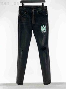 Mäns jeans designer herr designer mode hål mager version blyerts byxor högkvalitativ tryck design män lyx svart motorcykel jeans 0hzj