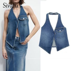 Damen Tanks Camis Sivatu Traf Vitage High Street Top Frauen Crop Top Y2k Harajuku Damen Cropped Gothic Sexy Denim Top Weste für Frauen Korsett 230627