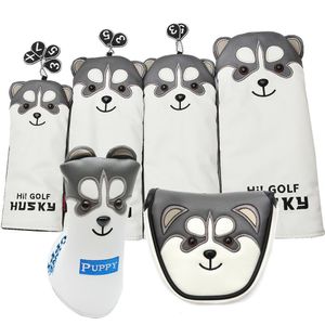 Andra golfprodukter 1 PC Husky Golf Driver Head Cover Cartoon Animal #1 #3 #5 #7 Woods Pu Leather Headcover Blade Mallet Putter Cover Iron Covers 230627