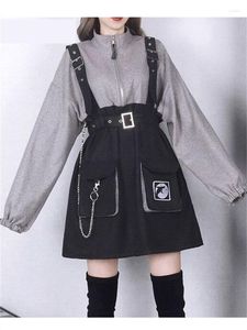 Casual Dresses 2023 Woman Dress Gothic Girls Y2K Vintage Clothes Strap Belt Chain Loose Sweatshirt Set Lolita Korean Robe Femme