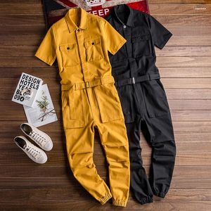 Men's Pants Men's Men Overalls Short Sleeve Multi-Pocket Designer Chic Jumpsuit Fashion Streetwear Casual Cargo Loose Black Freight