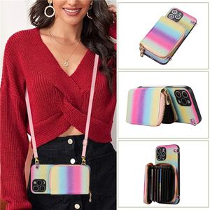 Necklace Shiny Zipper Vogue Phone Case for iPhone 14 13 12 11 Pro Max Samsung Galaxy S23 S22 S21 S20 Note20 Ultra A33 A34 5G A52 Shimmering Leather Wallet Chain Back Cover