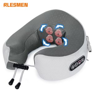 Massierendes Nackenkissenws RLESMEN Elektrisches U-förmiges Massagegerät mit 4 Köpfen, USB-Aufladung, tragbar, Schulter-Hals-Entspannungsmassage, Reisekissen-Massage 230627