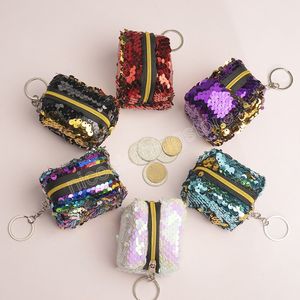 Shiny paljetter myntväskan nyckelringar kvinnor flickor färgglada mini plånbok nyckelringar mode ryggsäck väska bil hängande hänge dekor