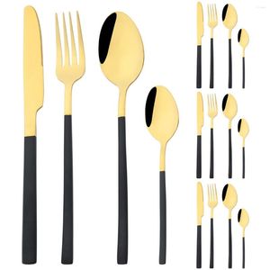 Set di stoviglie 16 pezzi Set di coltelli in oro nero Coltello Forchetta Cucchiaio Posate Posate da tavola in acciaio inossidabile Posate da cucina occidentali per feste