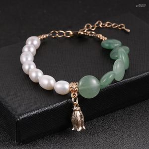 Strand sötvatten barock pärlor armband platt ädelsten kristall turkos grön aventurin pärlstav pulseras smycken för kvinnor flicka gåva