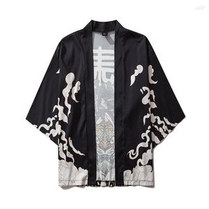 Mäns casual skjortor Herrvågtryckt svarta kimono cardigan traditionella japanska kläder för kvinnor män plus storlek manlig mäns kappa